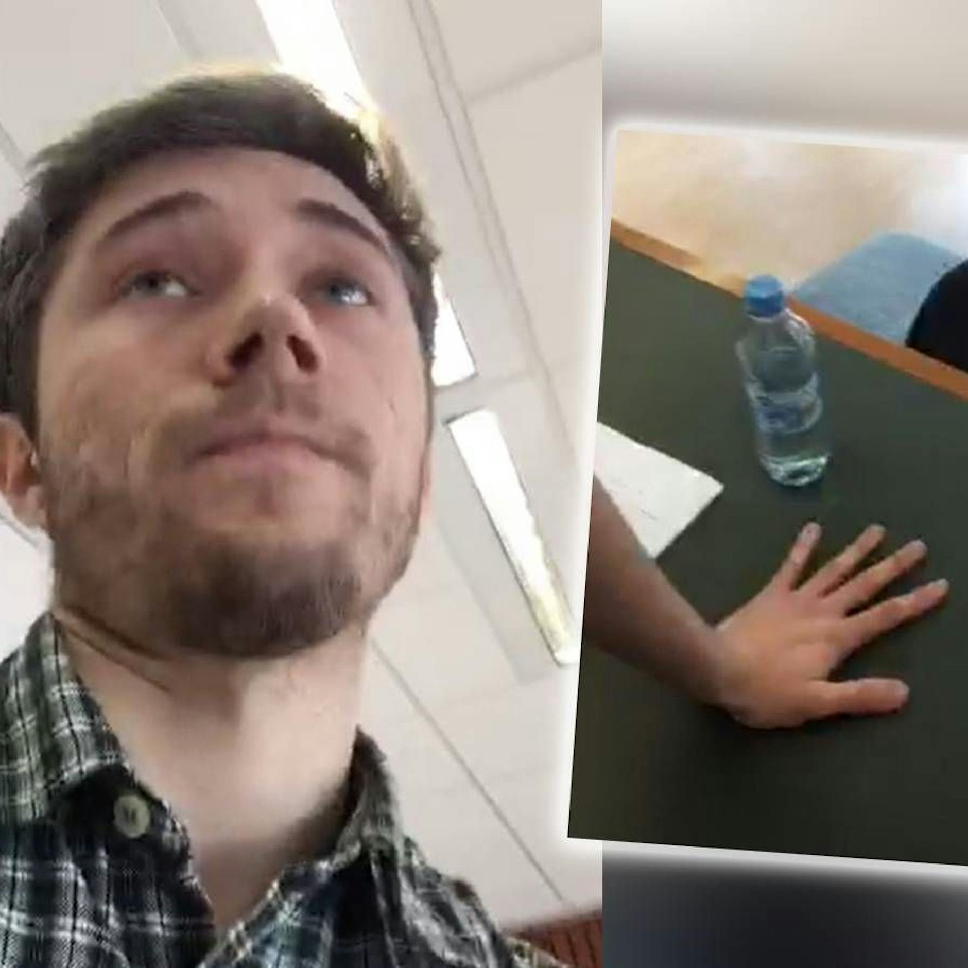 Klimakleber klebt sich im Gerichtssaal fest – und wird mit Tisch herausgetragen