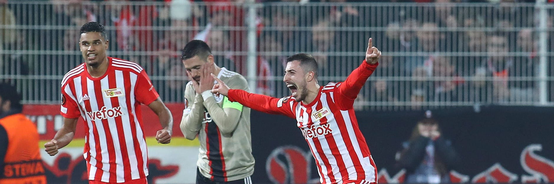 Josip Juranovic feiert seinen Treffer zum zwischenzeitlichen 2:0 für den 1. FC Union gegen Ajax Amsterdam.