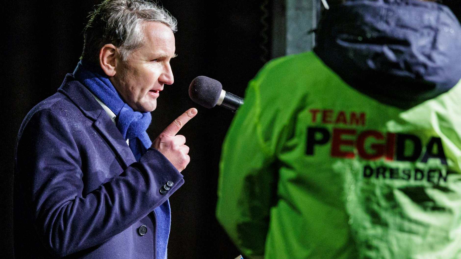 Björn Höcke am Freitag bei einer Demonstration in Dresden. 