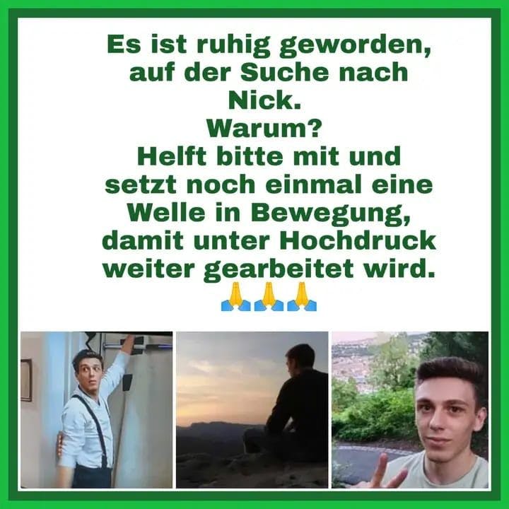 Nicks Vater postet dies auf Facebook und bittet alle, nicht mit der Suche aufzuhören.