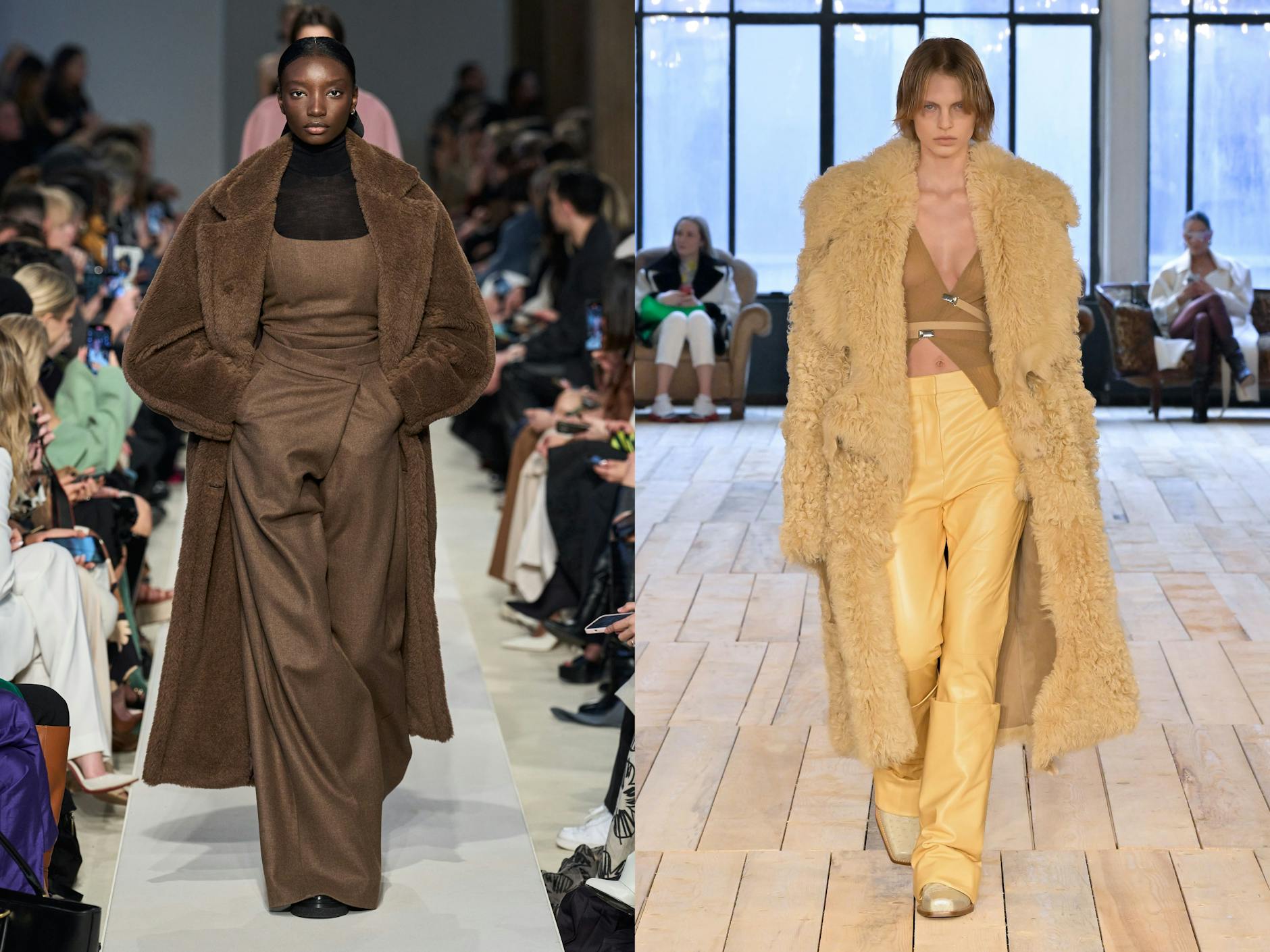 Üppige Mäntel bei Max Mara und Sportmax (von links): Brauner Teddy-Coat und Flokati in Vanille.
