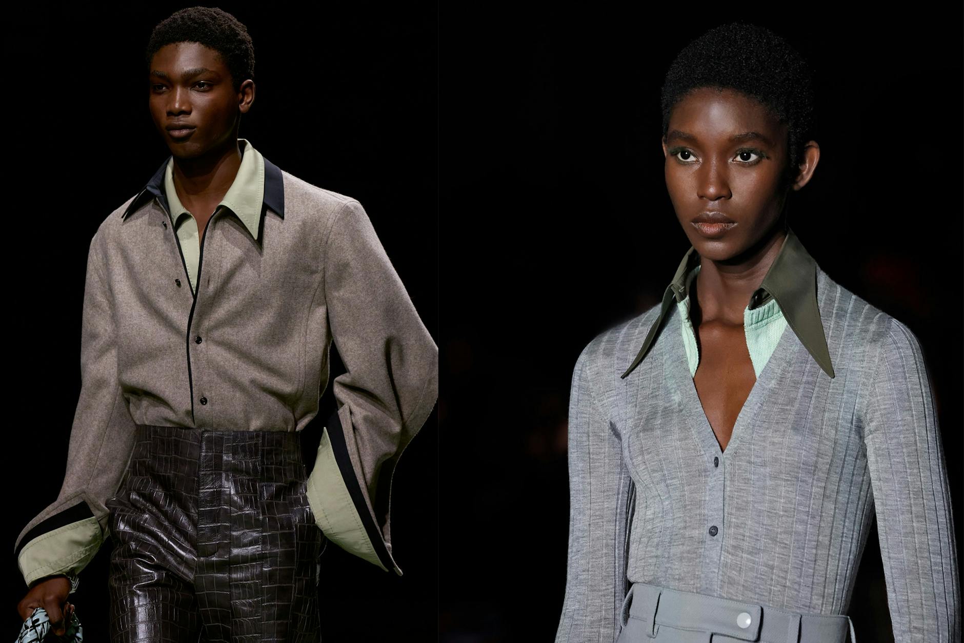 Links die Kragensituation bei Bottega Veneta, rechts die bei Prada. 