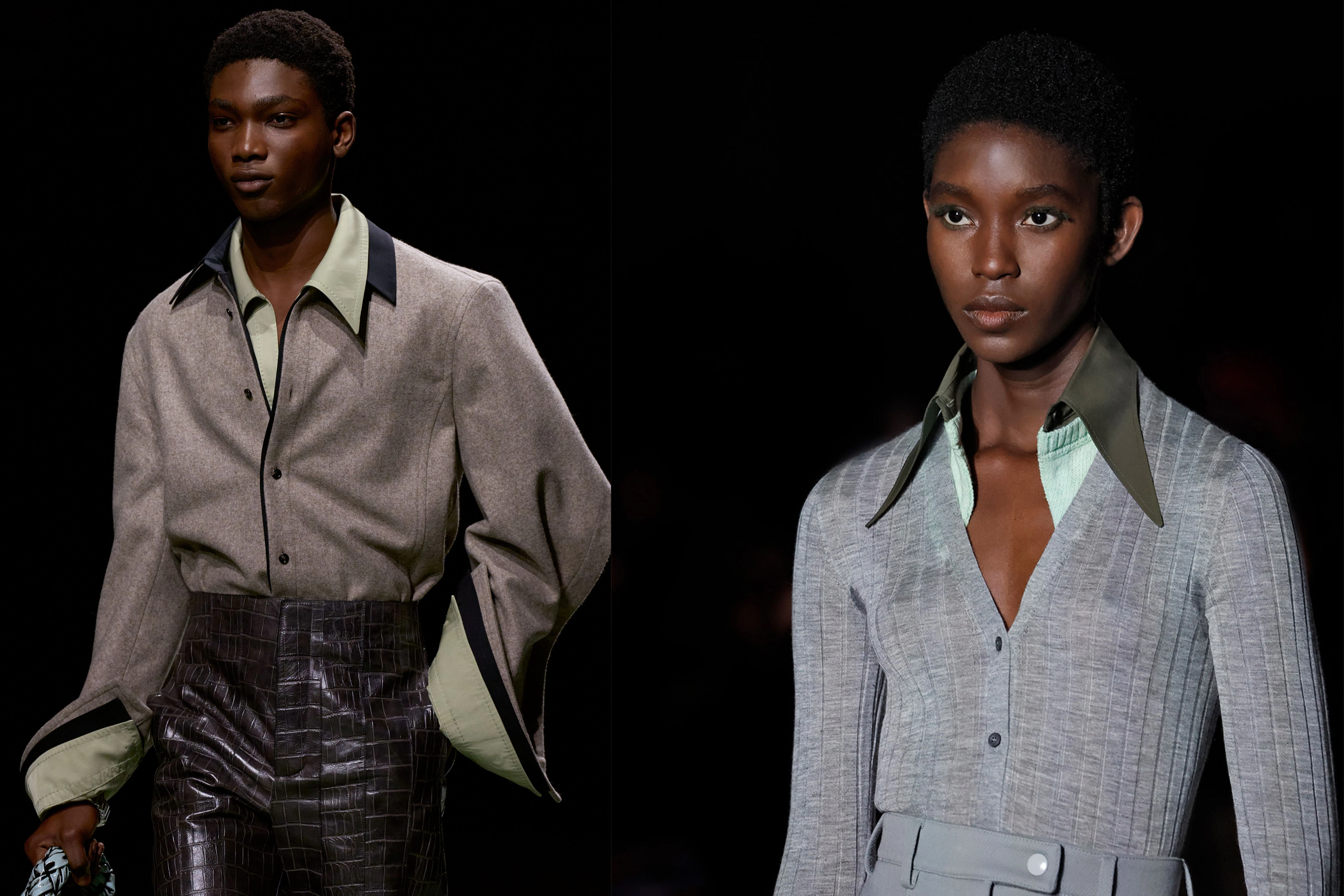 Links die Kragensituation bei Bottega Veneta, rechts die bei Prada.&nbsp;