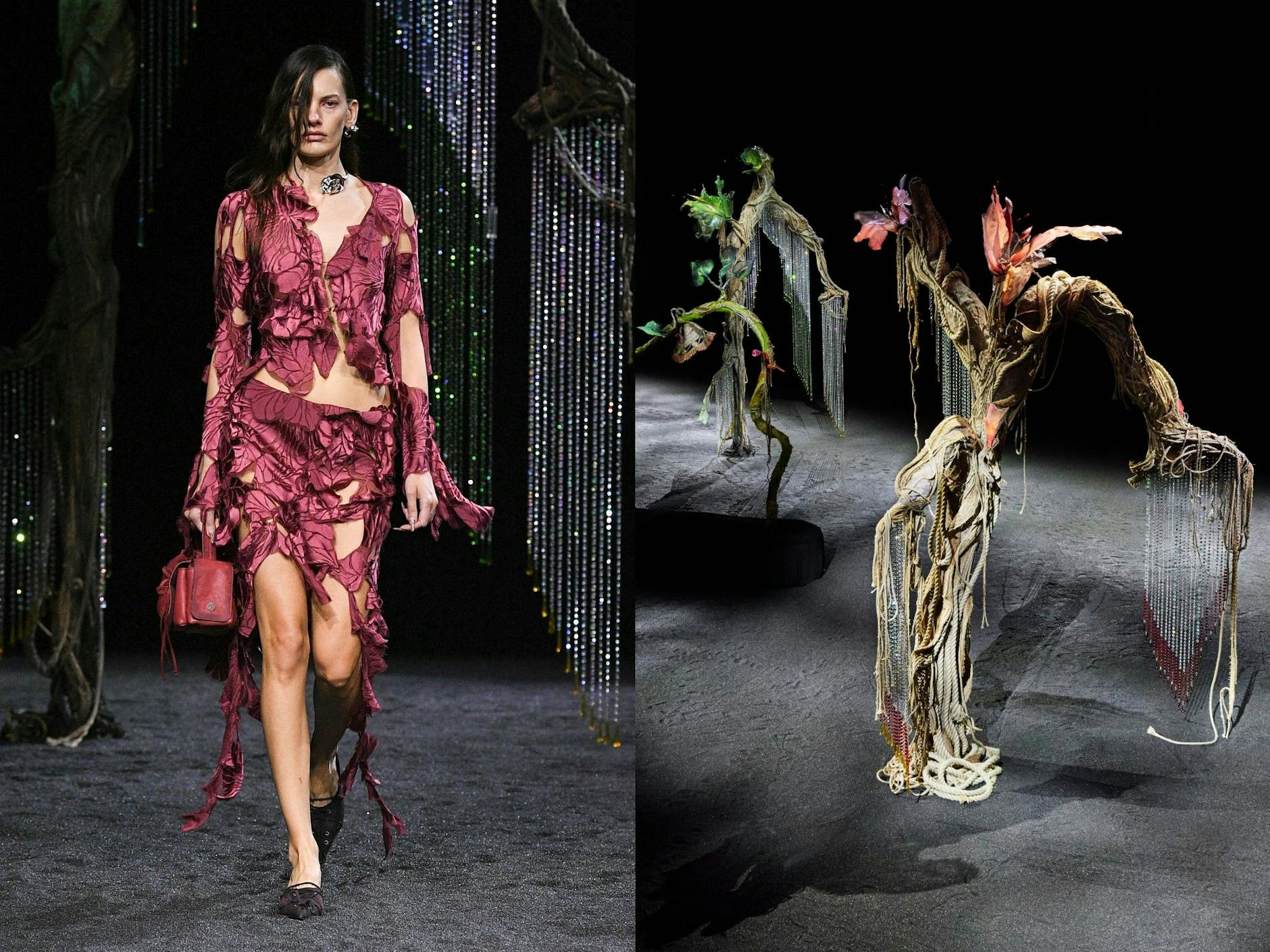 Auf der Paris Fashion Week installiert Acne Studios einen Zauberwald in einer alten Schule. Das passt hervorragend zur Kollektion, die raffinierte Cut-Out-Pflanzenkleider beinhaltet.