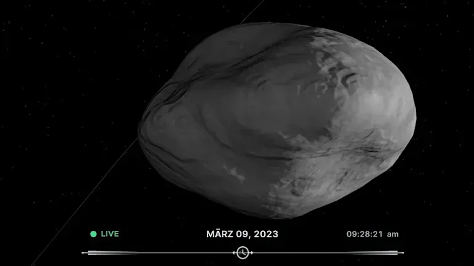 Eine Illustration des Asteroiden „2023 DW“