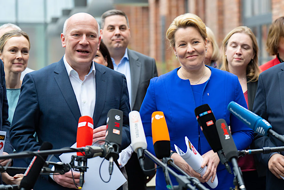 Berlins Regierende Bürgermeisterin Franziska Giffey und Berlins CDU-Chef Kai Wegner treffen sich die nächsten Tage für weitere Koalitionsverhandlungen.&nbsp;