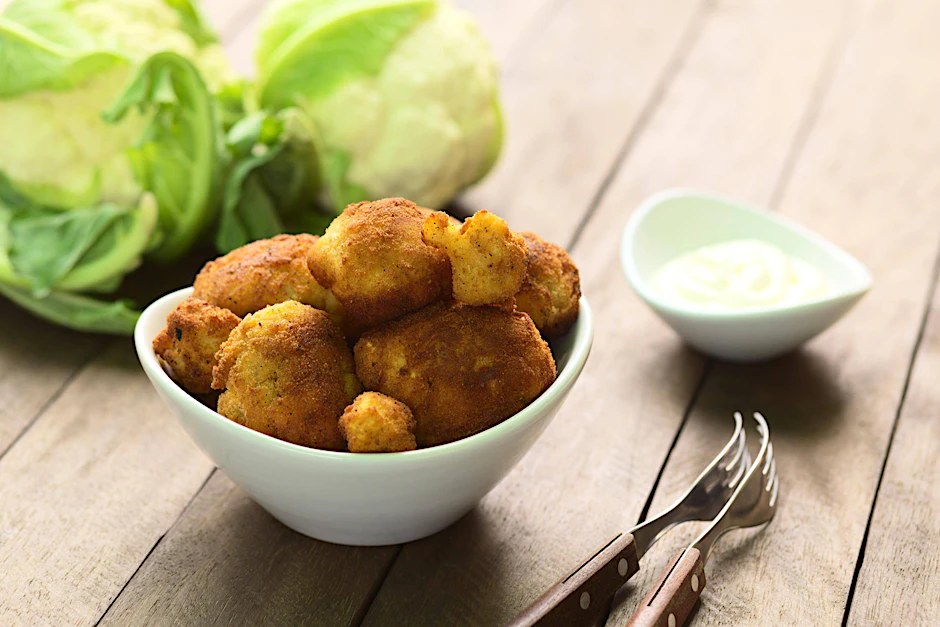 Blumenkohl-Nuggets mit Dip sind nicht nur lecker, sondern auch viel gesünder als die fleischige Alternative.