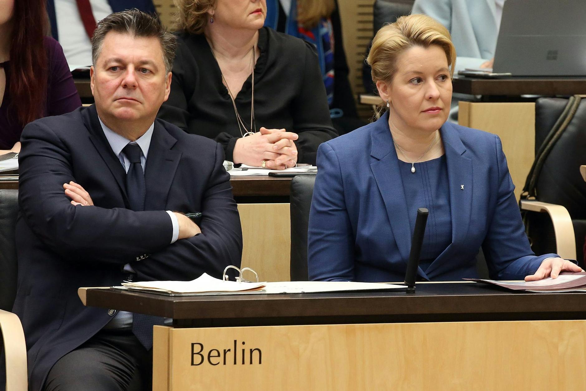 Franziska Giffey, Regierende Bürgermeisterin in Berlin, und Andreas Geisel (beide SPD) Anfang März im Bundesrat. 