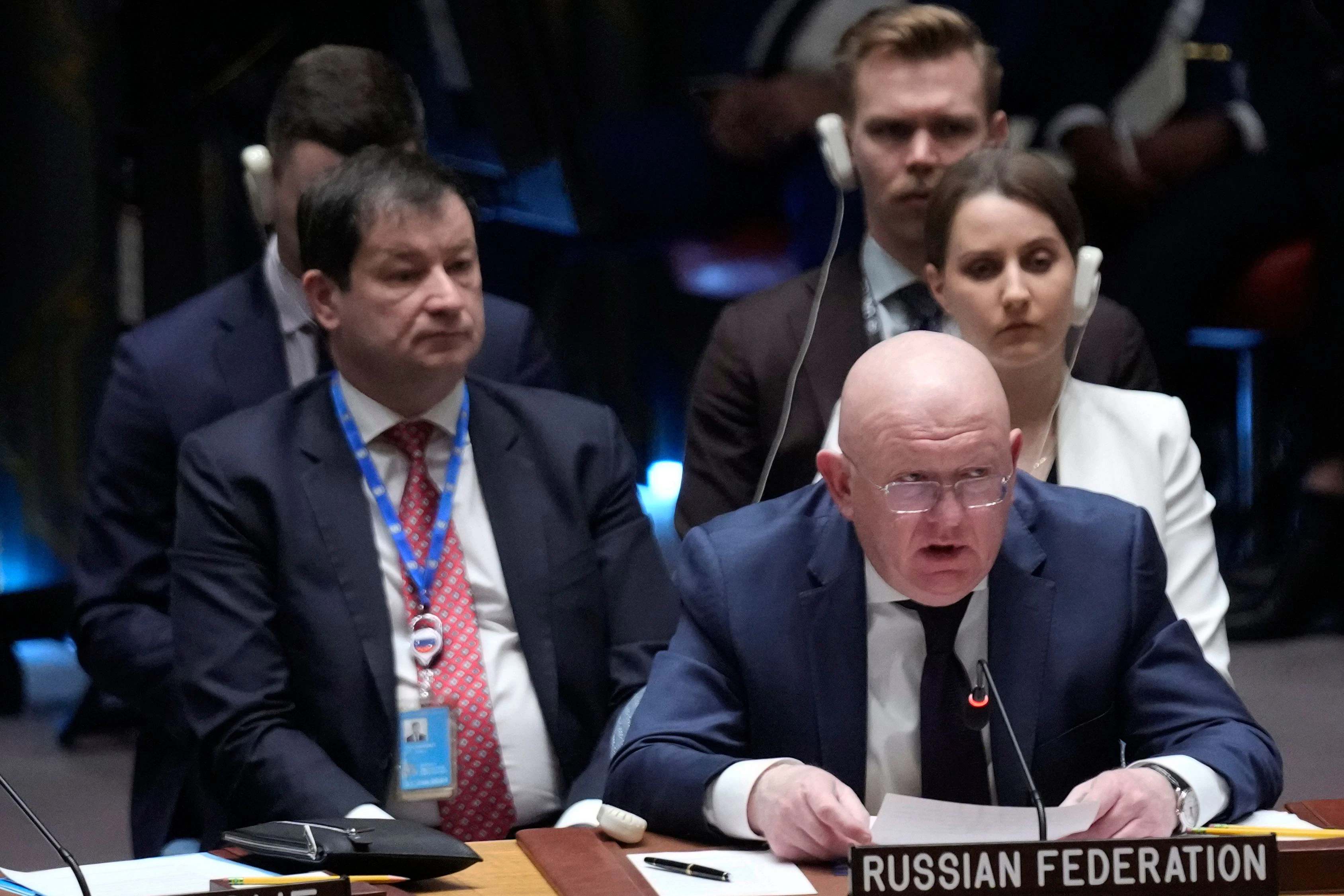 Wassili Nebensja, Botschafter von Russland bei den Vereinten Nationen, spricht während einer Sitzung des Sicherheitsrates im Hauptquartier der Vereinten Nationen.&nbsp;