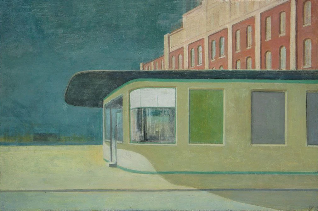 „Pförtnerhäuschen mit grünem Himmel“, 2006, Eitempera, Öl auf Leinwand