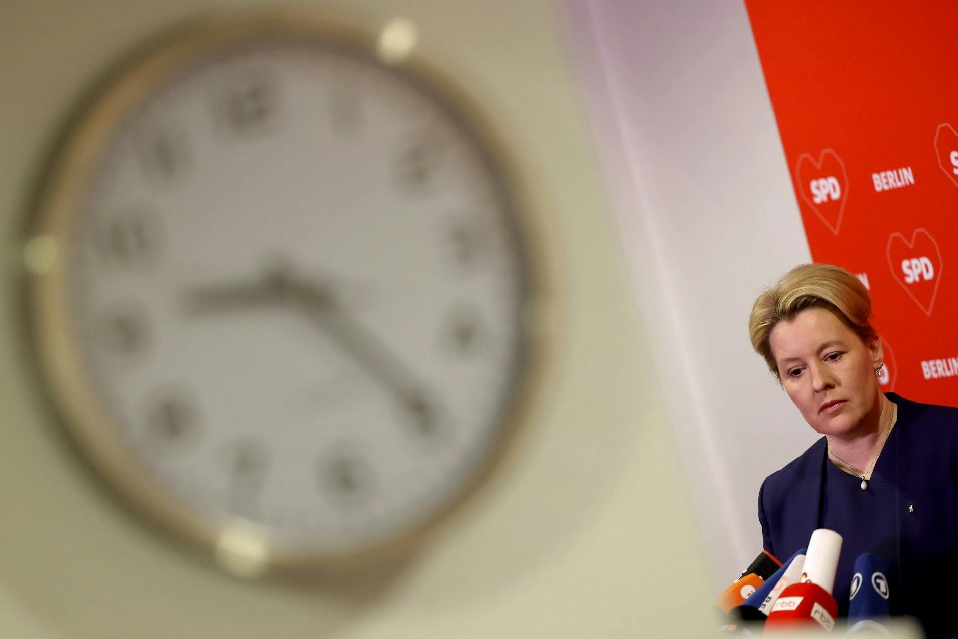 Franziska Giffey gibt eine Pressekonferenz nach der Sitzung des SPD-Landesvorstands.