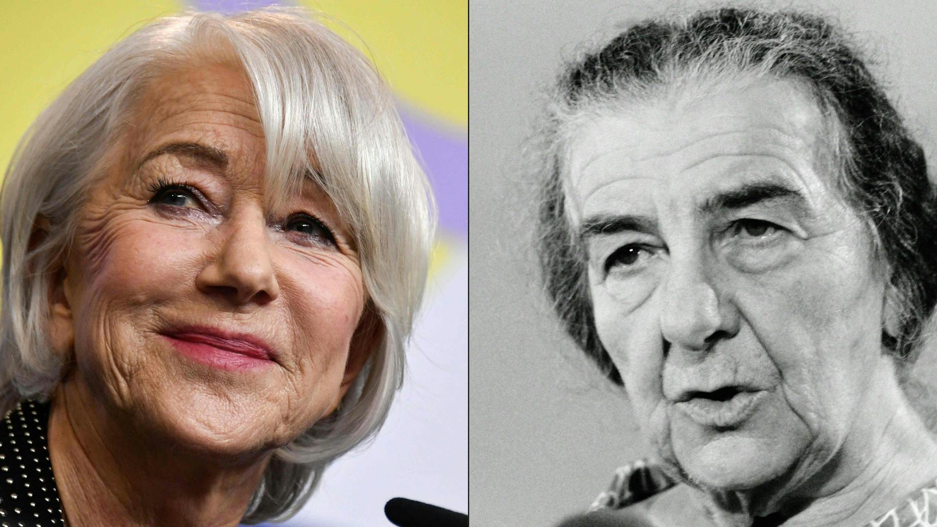 DIe britische Schauspielerin Helen Mirren und Israels erste Premierministerin Golda Meir.