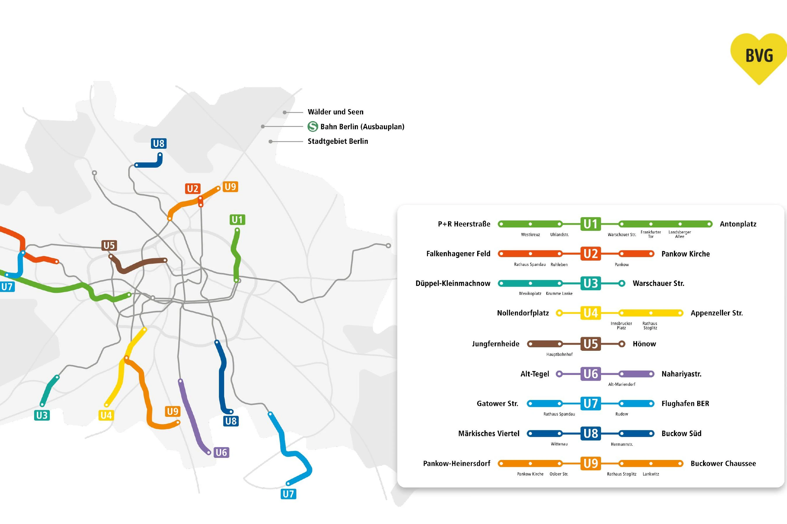 Neun U-Bahnlinien gibt es in Berlin. Alle Strecken sollen verlängert werden, sieht das BVG-Konzept vor.