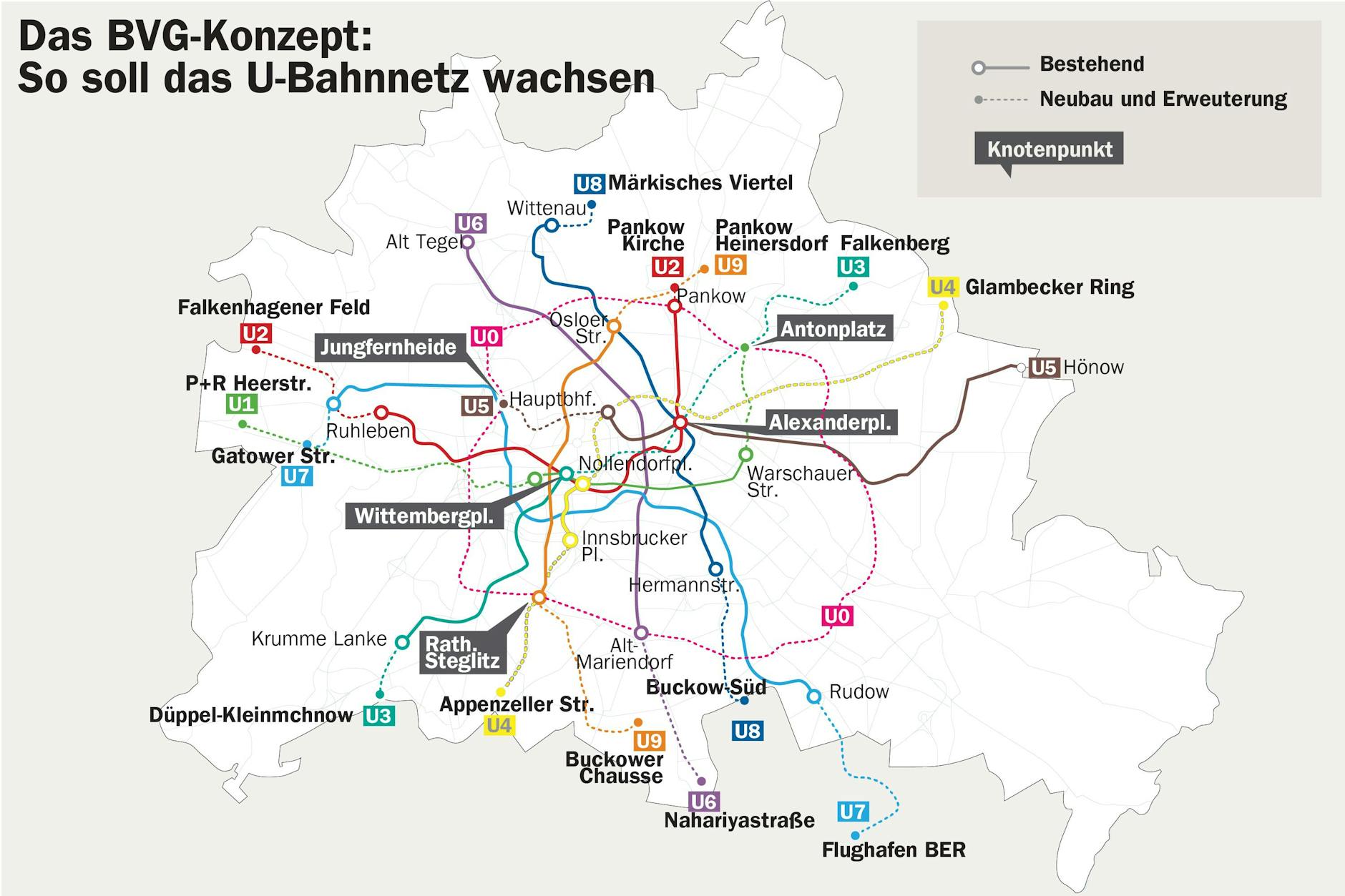 So soll das U-Bahn-Netz in Berlin wachsen. Ambitioniertestes Projekt ist die Ringlinie U0.