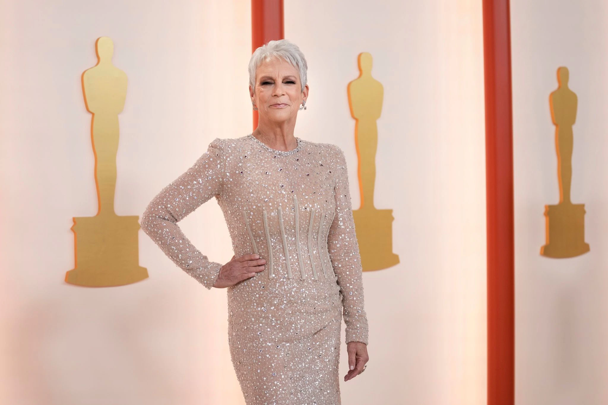 Jamie Lee Curtis hat sich für ein funkelndes Kleid von Dolce & Gabbana entschieden.  