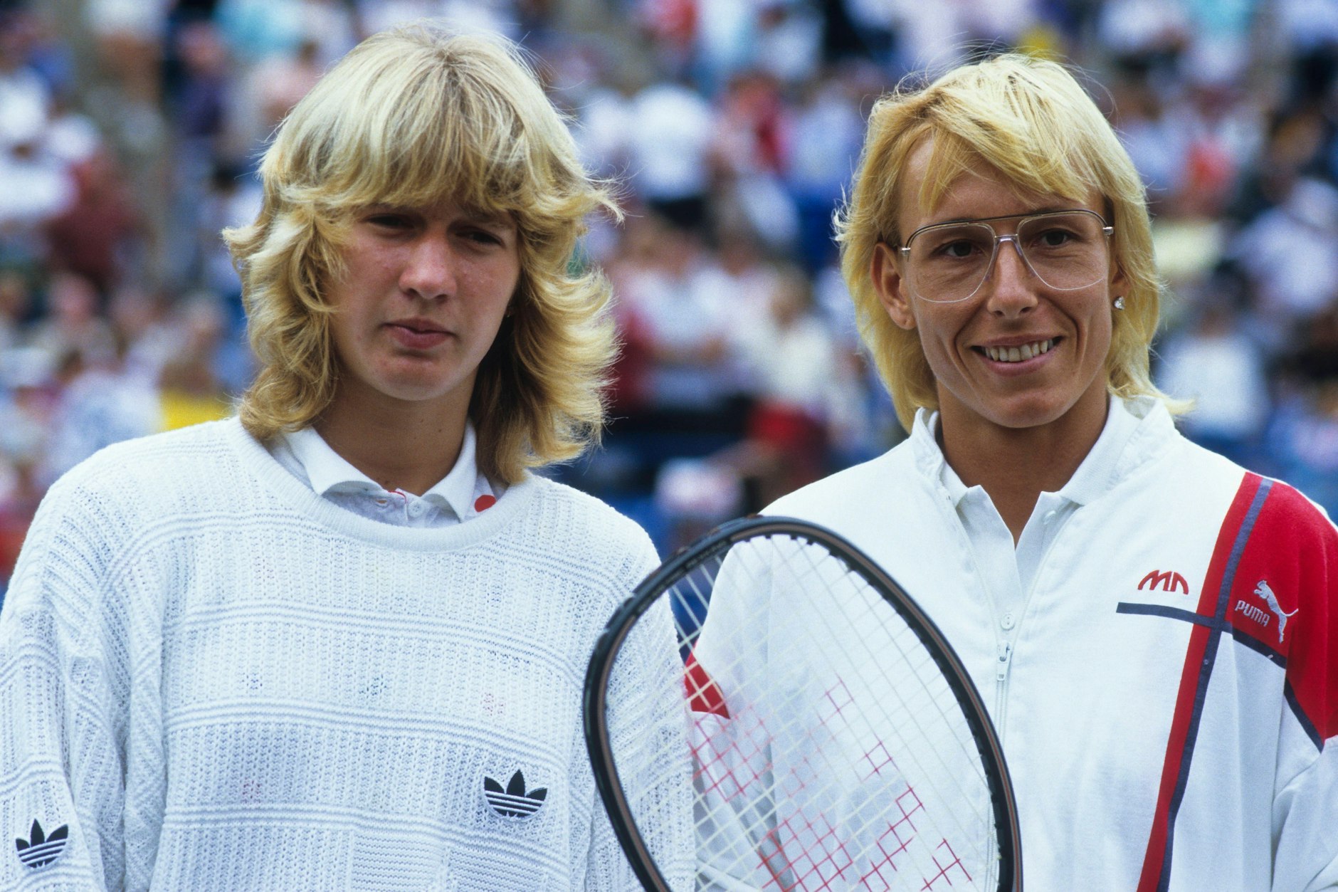 Die damals 17-järhige Steffi Graf und Martina Navratilova bei den US Open 1886.