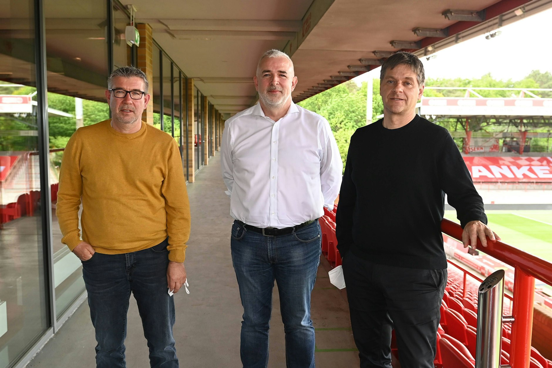 Das Erfolgstrio des 1. FC Union: Trainer Urs Fischer, Präsident Dirk Zingler und Manager Oliver Ruhnert (v.l.).