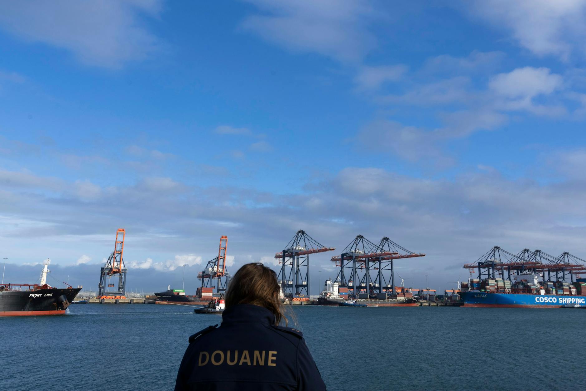 Im Hafen von Rotterdamm: Niederländische Zollbeamte beim Entladen von Containern am Containerterminal Maasvlakte. Die Niederlande und Belgien wollen im Kampf gegen den Drogenschmuggel enger zusammenarbeiten. Antwerpen und Rotterdam sind die größten Einfuhrhäfen von Kokain in Europa. 