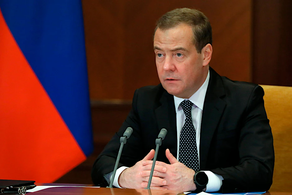 Dmitri Medwedew, stellvertretender Vorsitzende des russischen Sicherheitsrates und Chef der Partei „Einiges Russland“ und ehemaliger Präsident von Russland, in Moskau.&nbsp;
