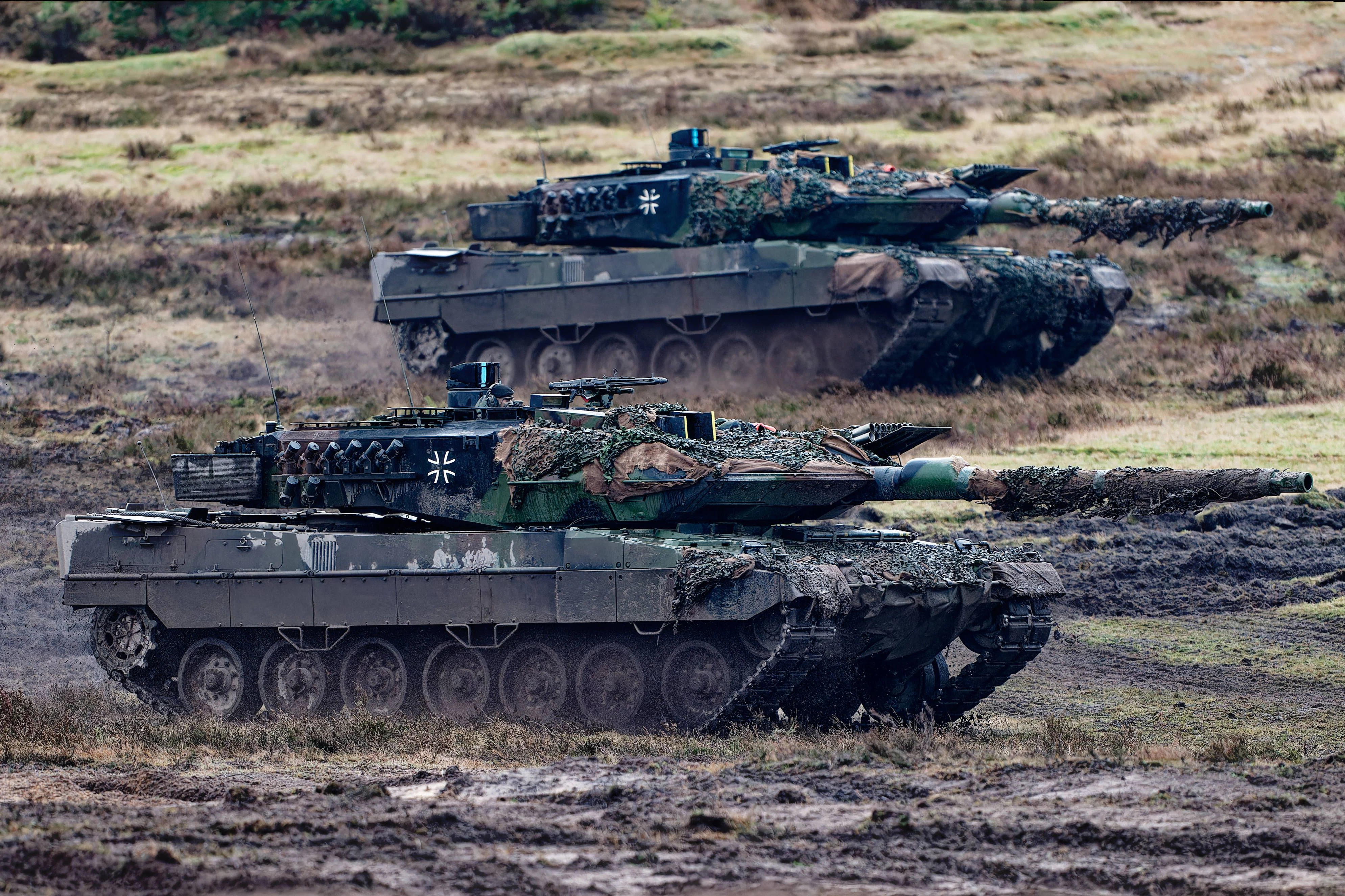 Leopard 2A6 Kampfpanzer auf dem Gelände der Generalfeldmarschall-Rommel-Kaserne in Augustdorf bei Bielefeld. Von hier aus sollen Leopard 2A6 Kampfpanzer in die Ukraine verlegt worden sein.