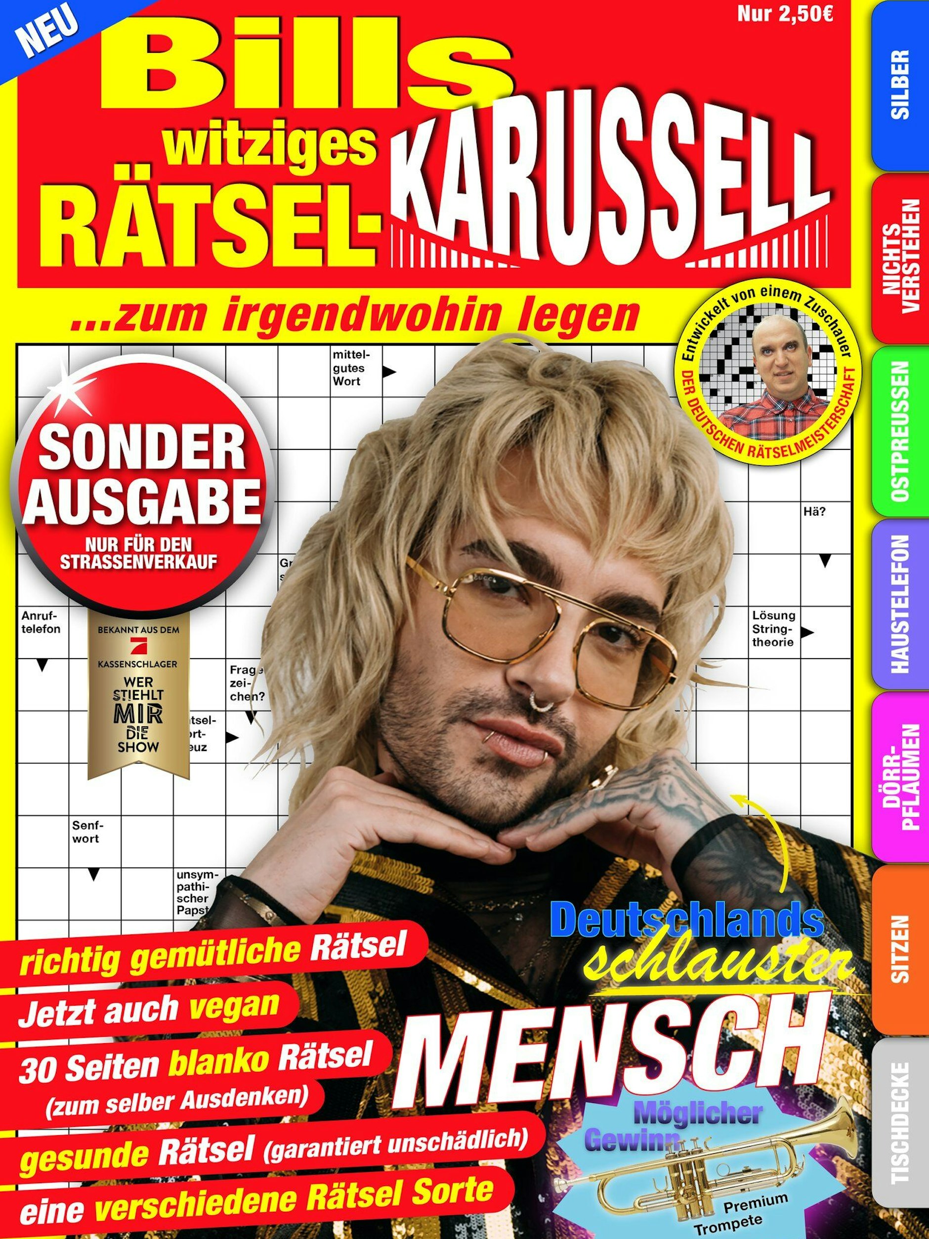 Das Cover des „Rätsel-Karussell“ mit dem Bild von Bill Kaulitz, der bei „Wer stiehlt mir die Show?“ gewann.