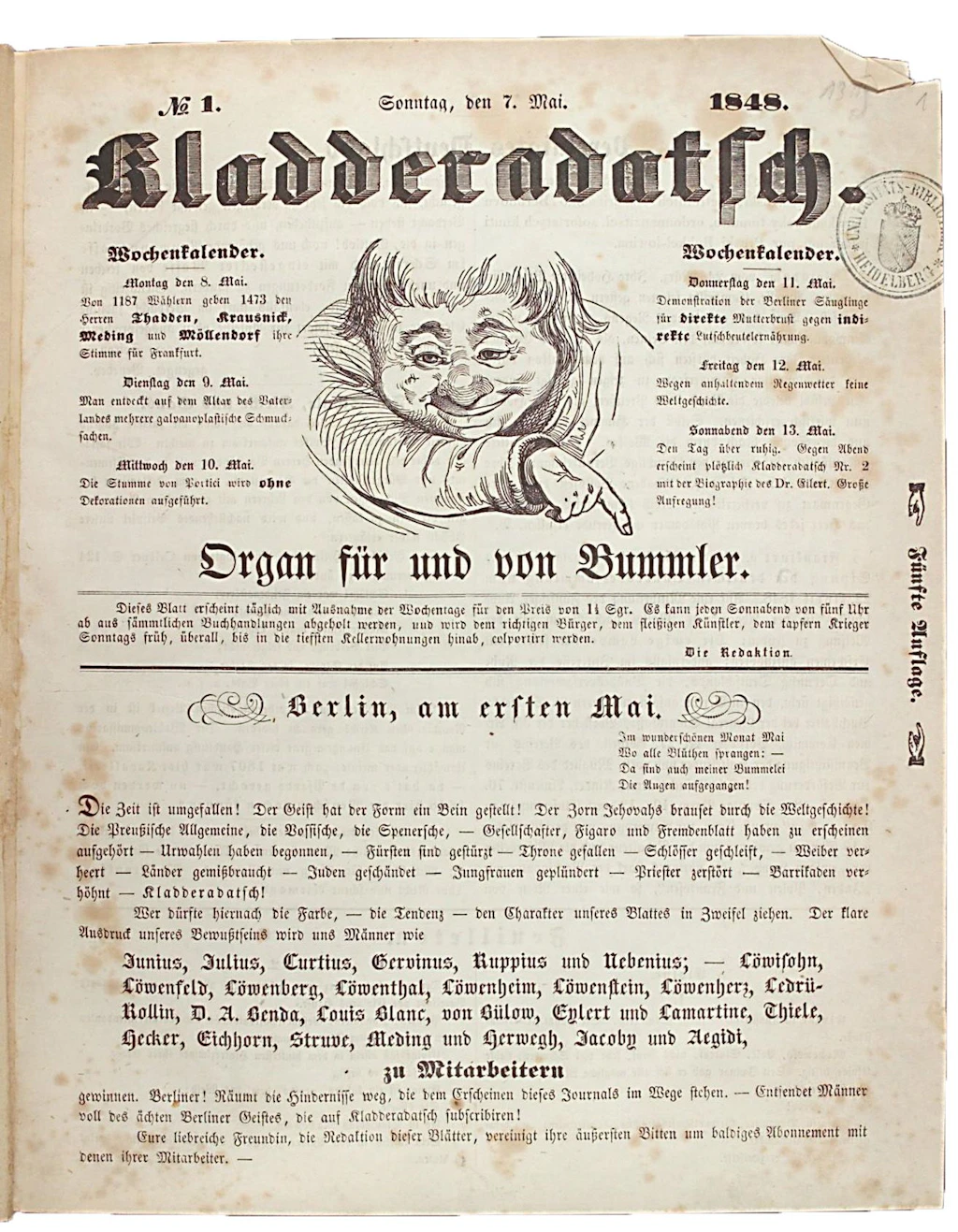 Vor 175 Jahren in Berlin: Die erste Nummer des Kladderadatsch erscheint