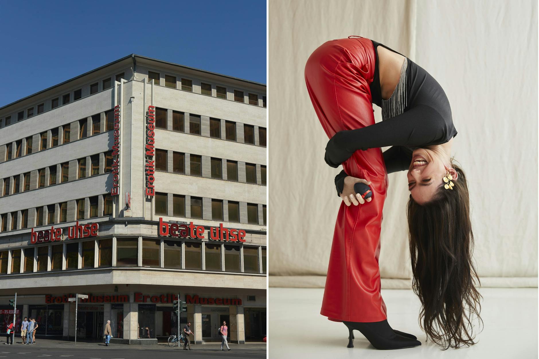 Früher und heute: Der ehemalige Berliner Store und ein aktuelles Kampagnenbild von Beate Uhse