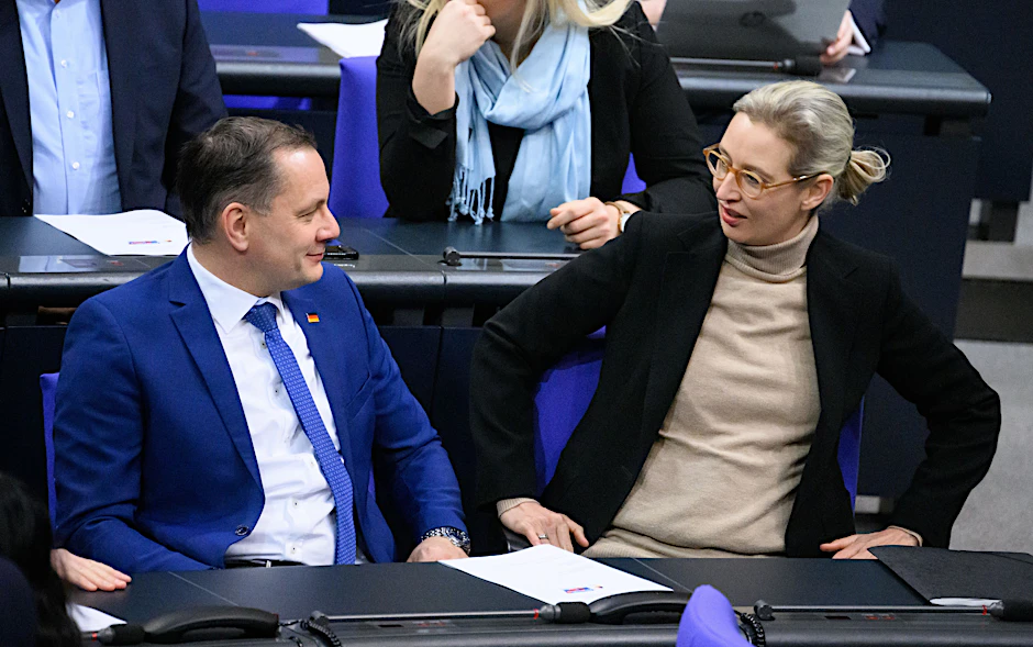Die AfD-Fraktionsvorsitzenden Tino Chrupalla und Alice Weidel