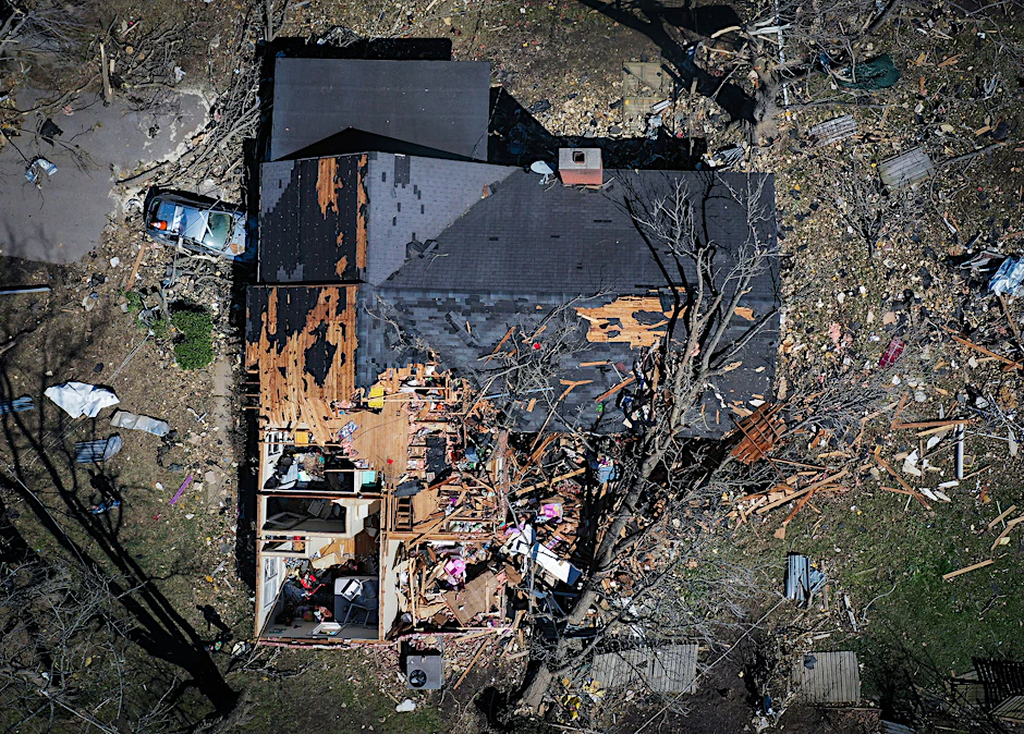 Ein völlig zerstörtes Haus in Covington im US-Bundesstaat Tennessee.