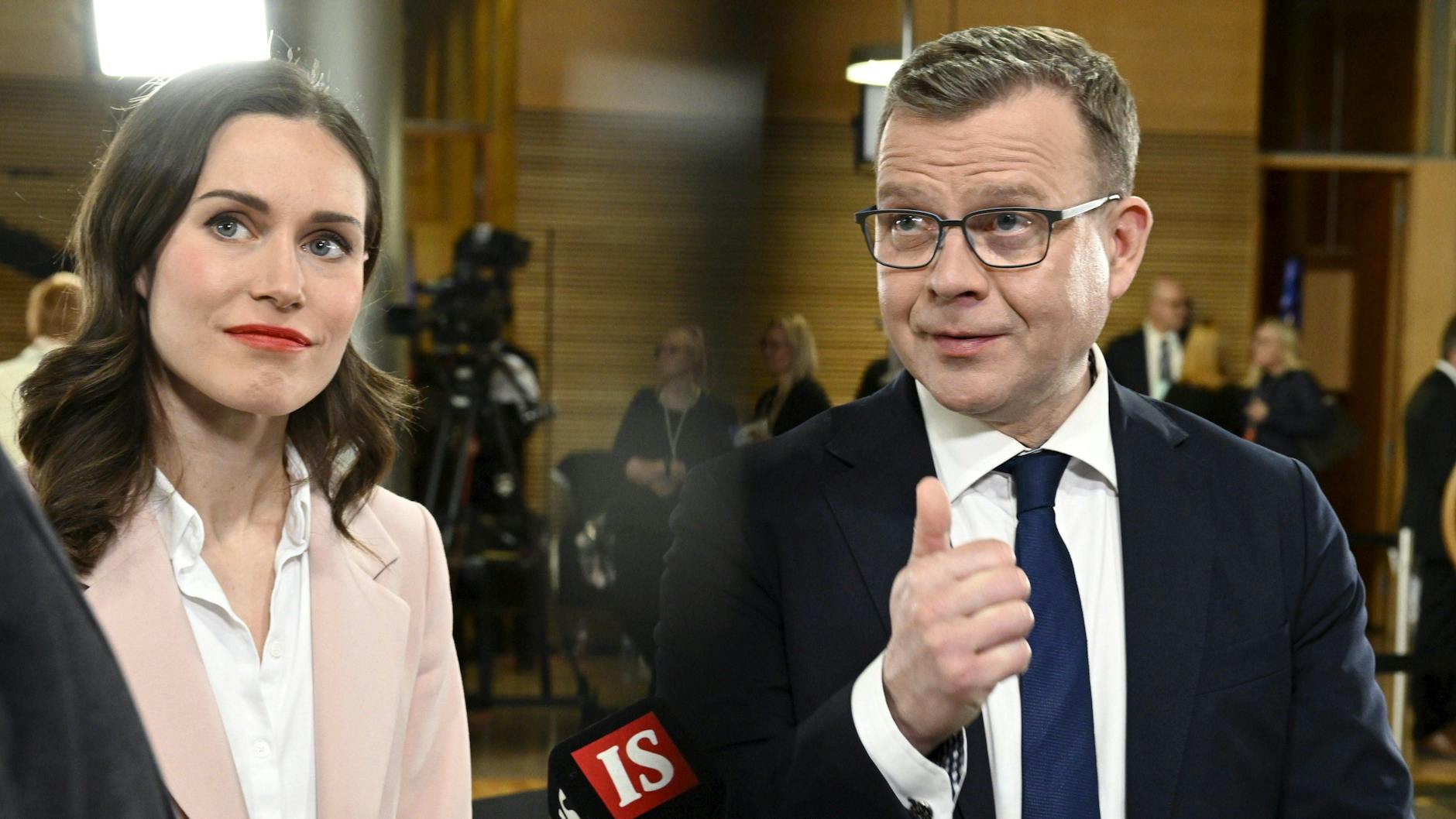 Sanna Marin und der Wahlsieger Petteri Orpo