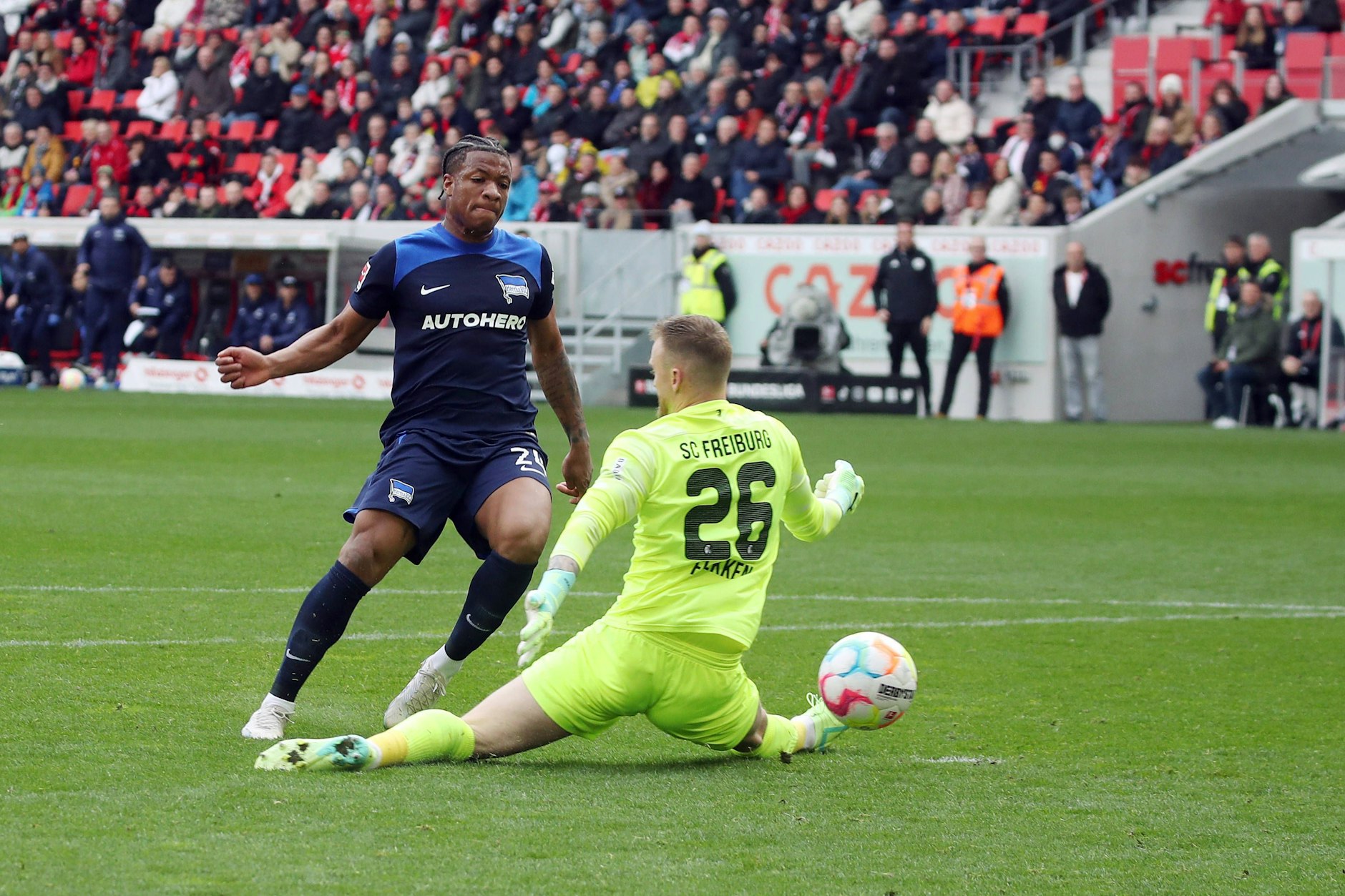 Jessic Ngankam traf in Freiburg zum 1:1 für Hertha BSC und erzielte bereits sein drittes Tor in den vergangenen sieben Spielen.