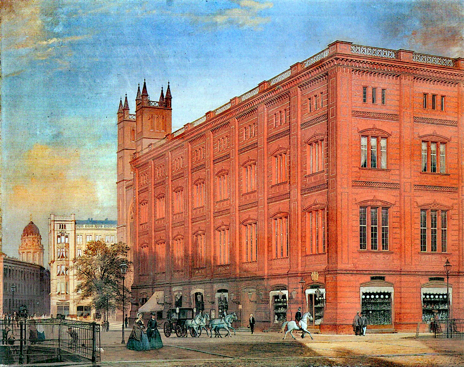 Gilt als Ursprungsbau der architektonischen Moderne: die Bauakademie in Mitte, gebaut von 1832 bis 1836. Hier auf einem Gemälde von Eduard Gaertner (1868).