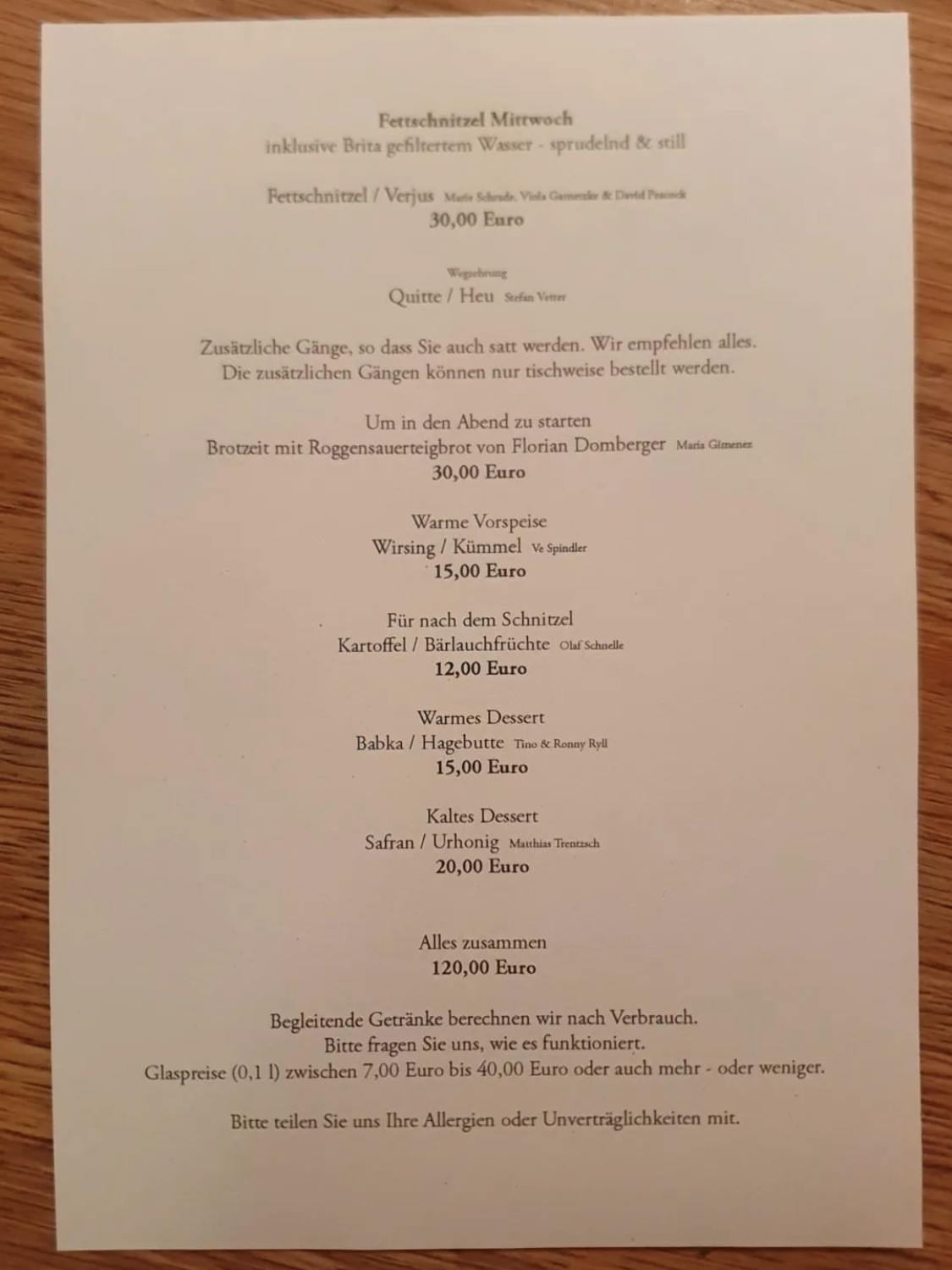 Das Menü vom 29. März 2023