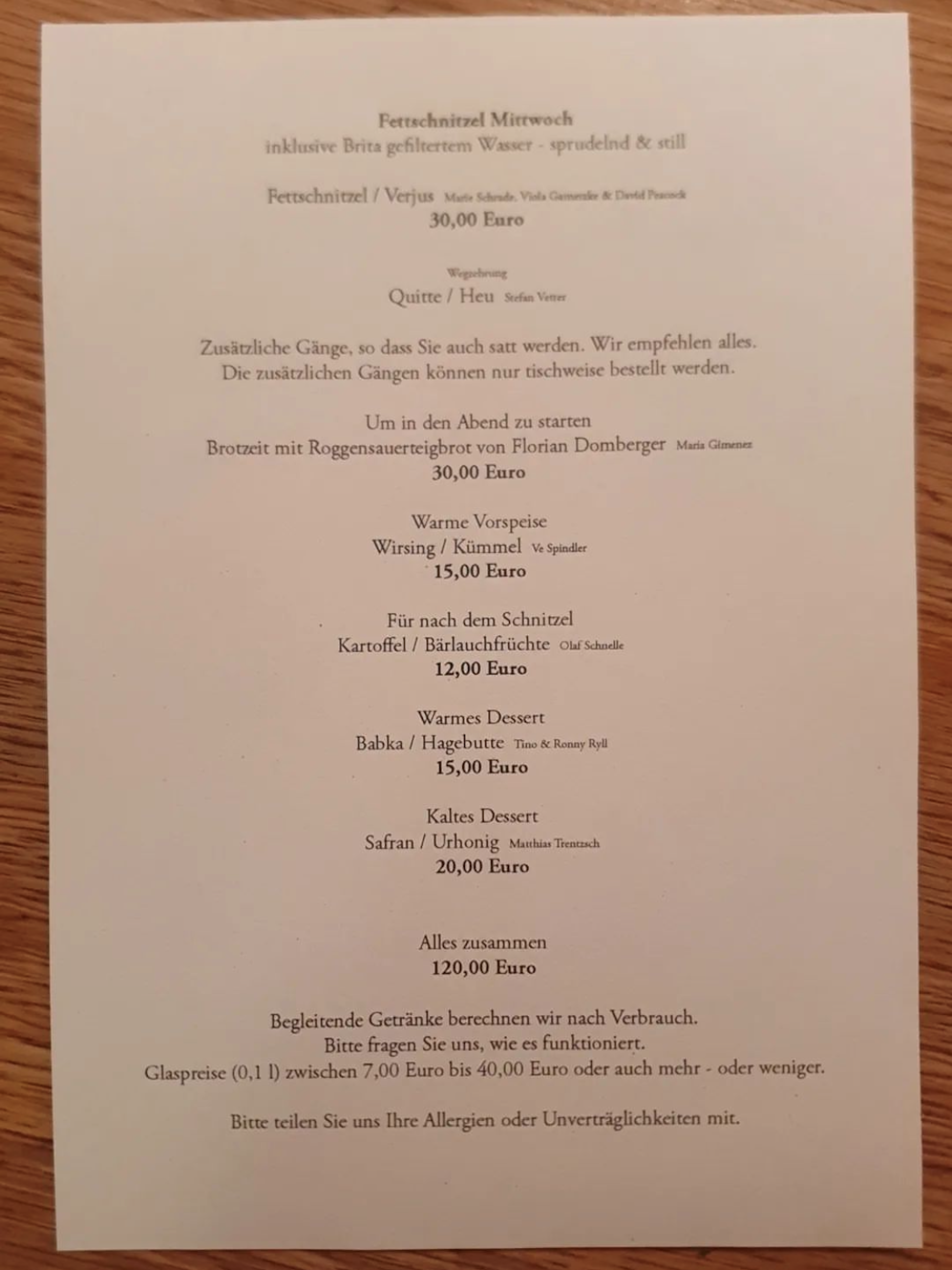Das Menü vom 29. März 2023