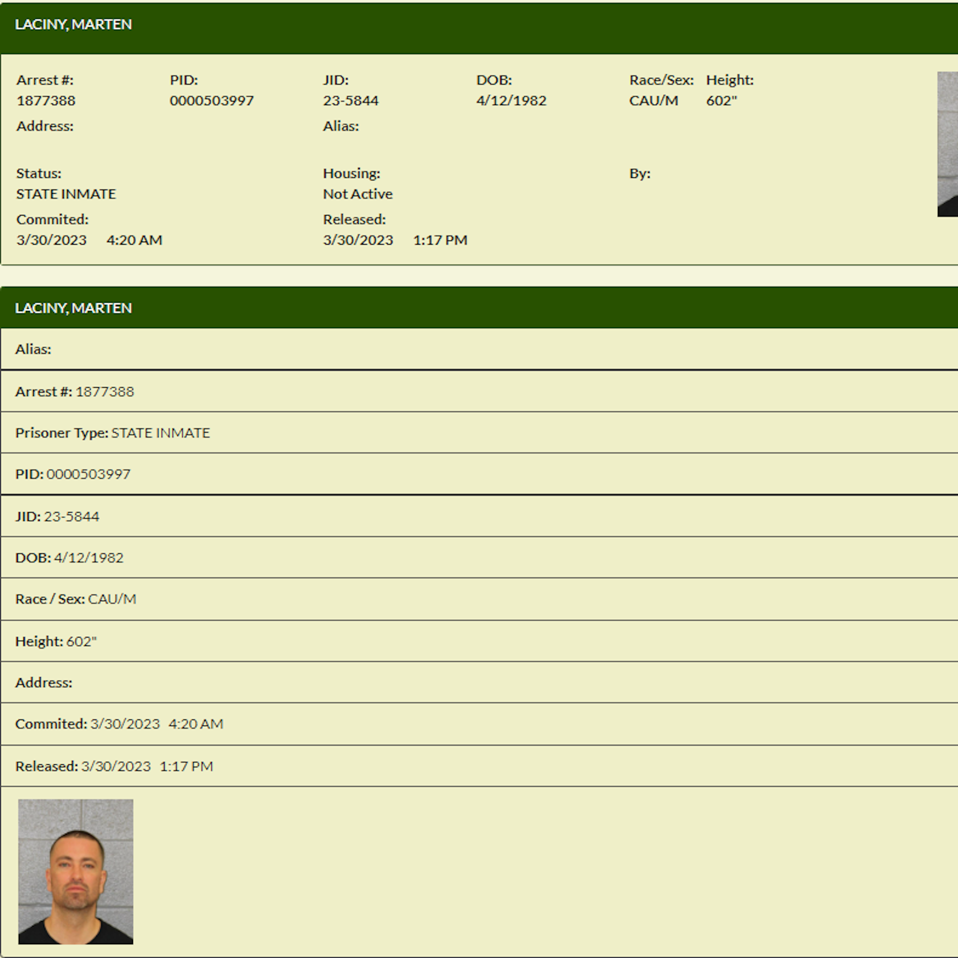 Die Polizeiakte von Marten Laciny, die die Behörden in North Carolina online gestellt haben