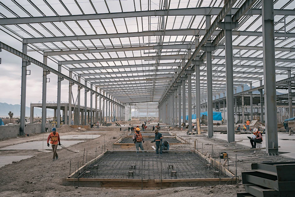 ARCHIV - Mexikanische Arbeiter bauen am neuen Lager der Lizhong Wheel Group auf dem Industriegelände Interpuerto Monterrey. Mexiko wird für Unternehmen aus dem Ausland attraktiv: Mit der Reform des Nordamerika-Freihandelsabkommens wurden die sogenannten Ursprungsregeln verändert.  