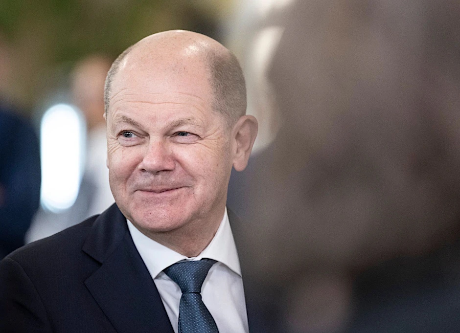 Bundeskanzler Olaf Scholz (SPD) beim «FAZ»-Kongress 2023 im Casino auf dem Campus der Goethe-Universität Frankfurt.  