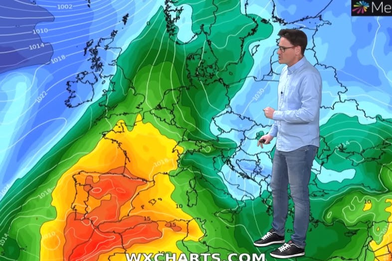 Wetter-Experte Dominik Jung erklärt die Wetter-Karte und die Wärme, die aus Spanien nächste Woche zu uns überschwappen könnte.