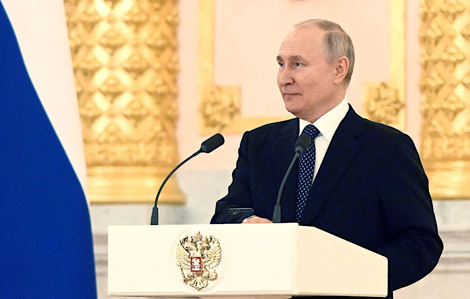 Russlands Präsident Wladimir Putin bei einer Zeremonie zur Begrüßung neuer Botschafterinnen und Botschafter.