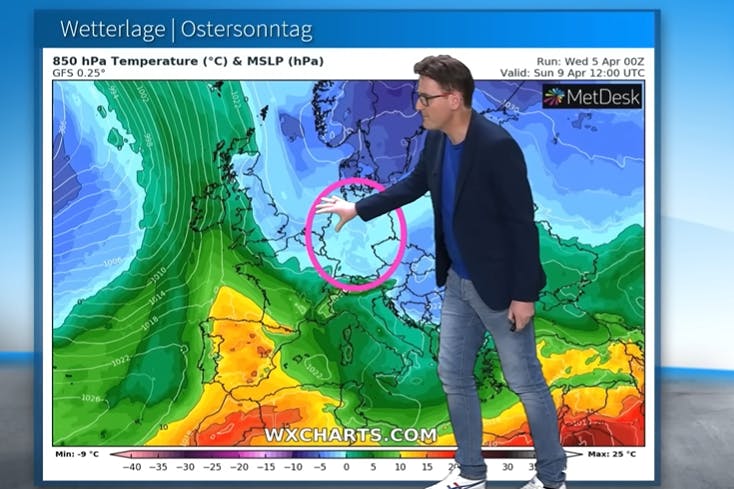 Wetter-Experte Dominik Jung erklärt die Wetterkarte. Die Kaltluft aus dem Osten hat Deutschland auch an Ostern weiter fest im Griff.