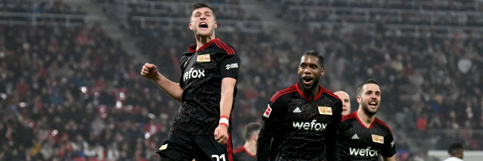 Torjubel von Robin Knoche nach dem Siegtreffer in Leipzig! Der 1. FC Union kann Spiele gegen die Großen!