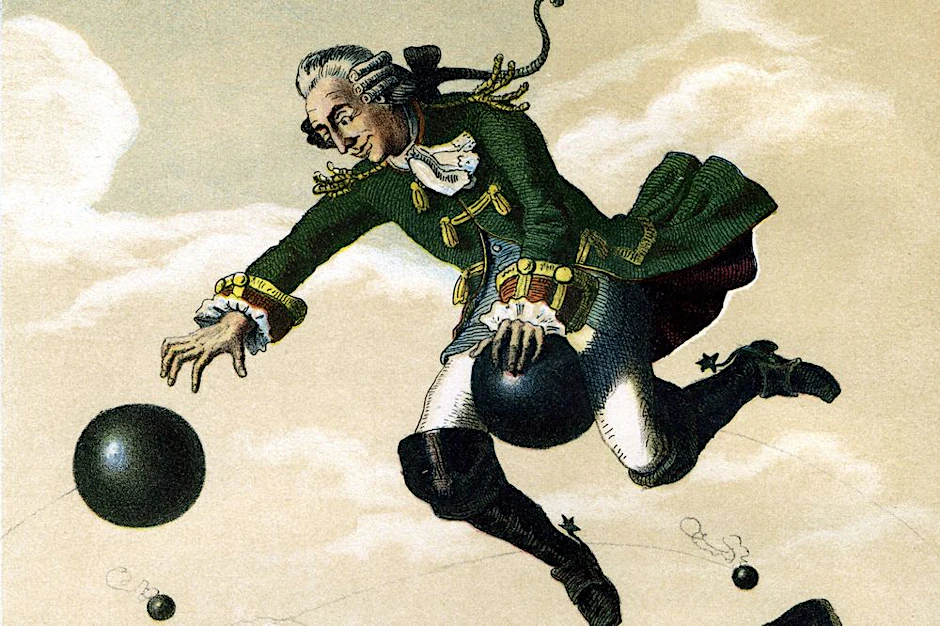 Chatty kann noch eine Menge vom alten Lügenbaron Münchhausen lernen. Illustration von August von Wille, 1856.
