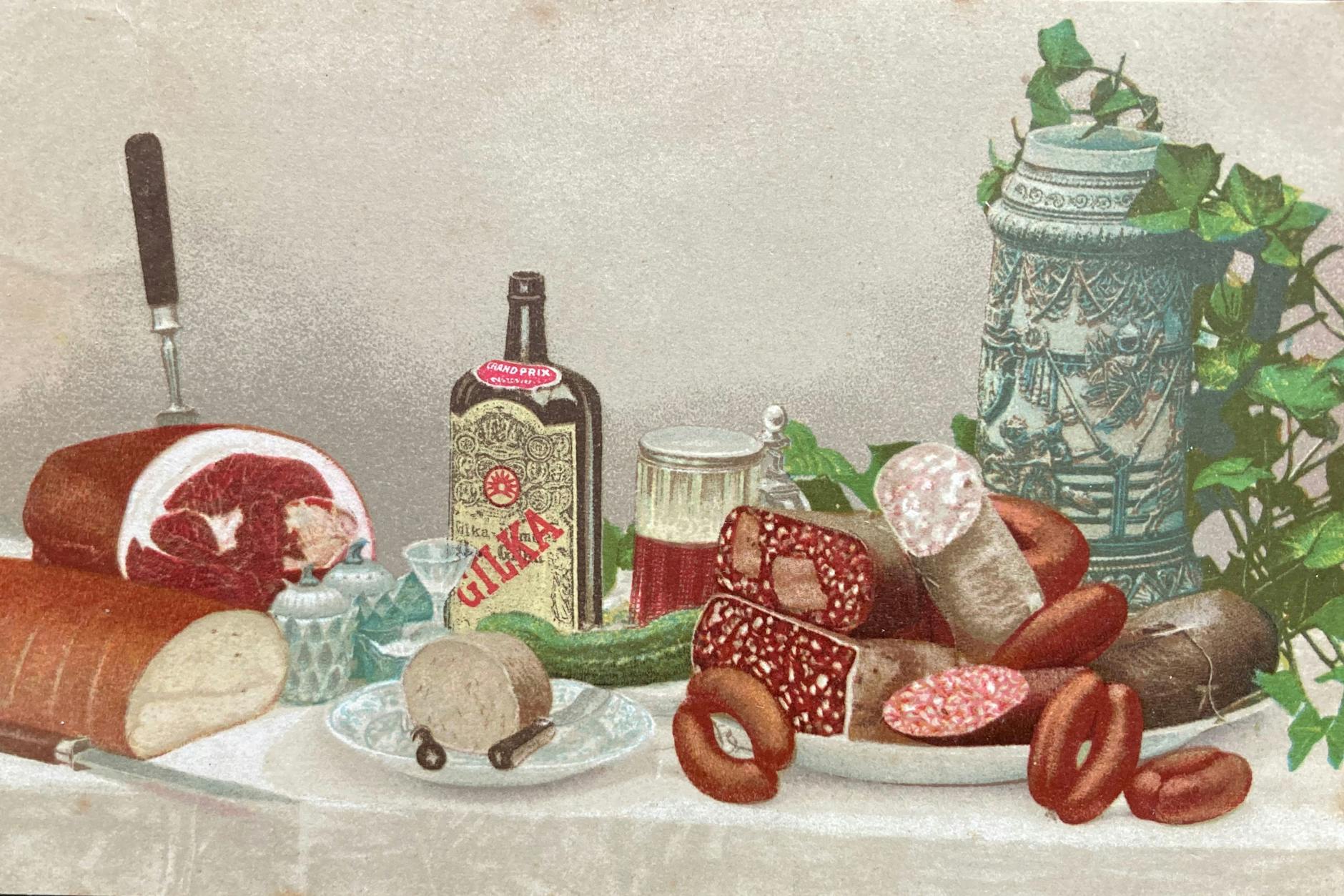 Ein Wohlstandstraum: Nach all den deftigen Genüssen sollte ein Gilka-Kümmel die Verdauung retten.