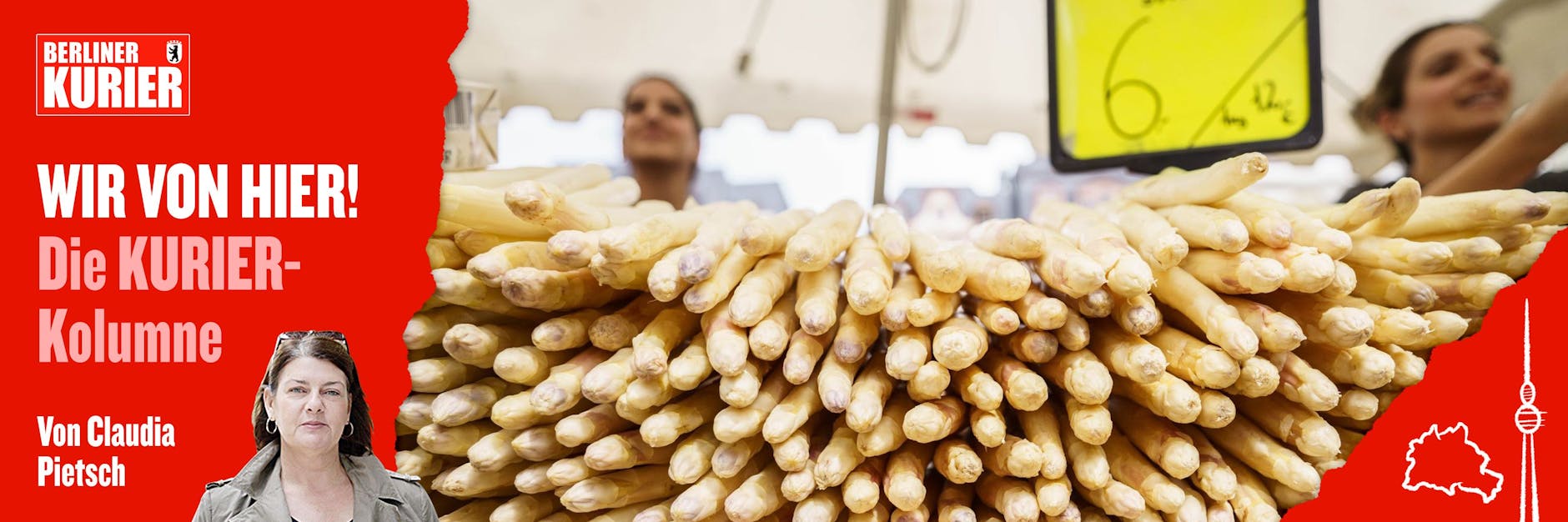 Ein Verkaufsstand für weißen Spargel auf einem Markt. Ein Kilo des Edelgemüses kostet bei dieser Händlerin 12 Euro. 