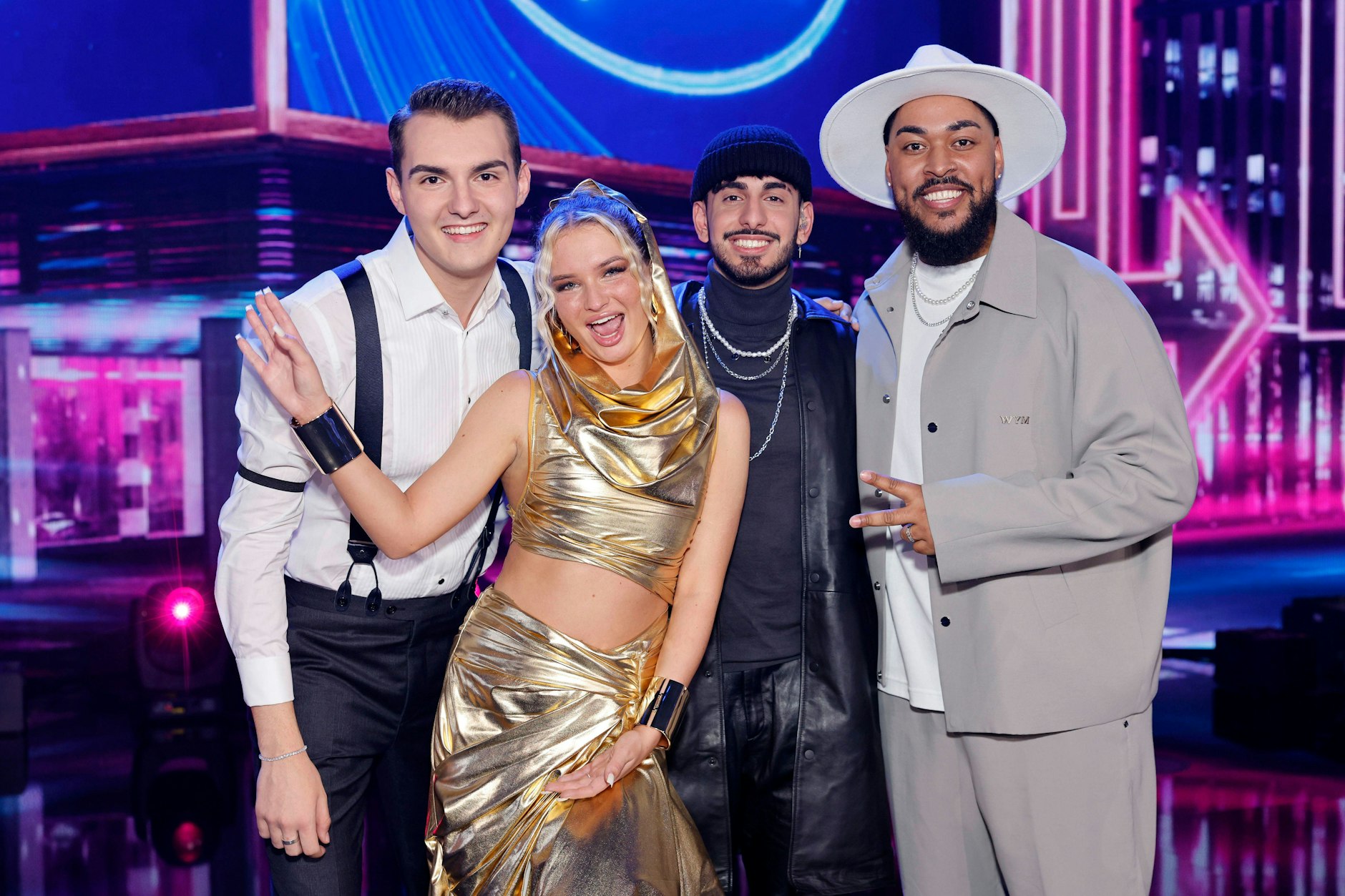 Lorent Berisha, Monika Gajek, Kiyan Sepehr Yousefbeik und Sem Eisinger wollen „Deutschland sucht den Superstar“ gewinnen.