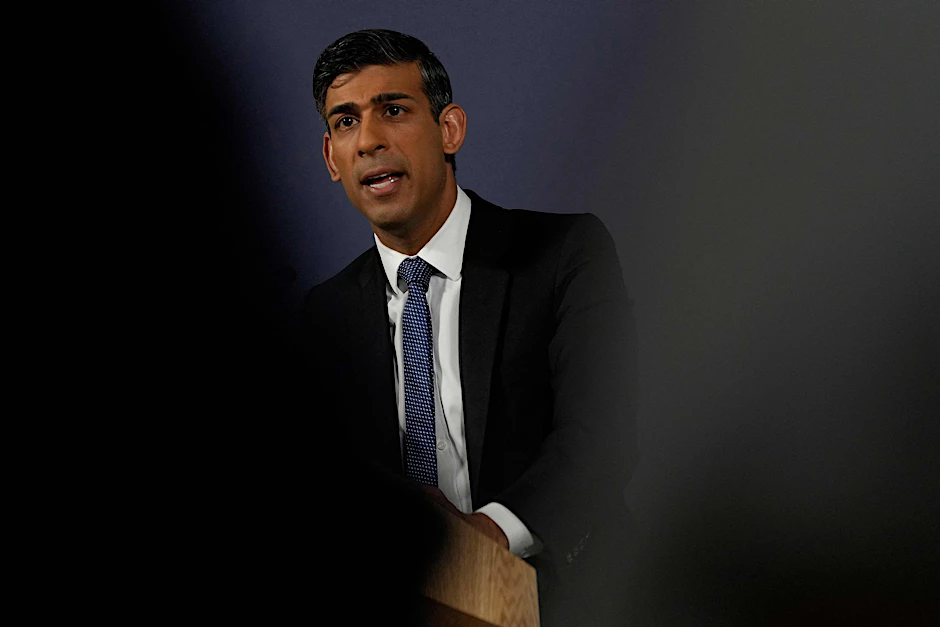 Der britische Premierminister Rishi Sunak hält eine Rede.&nbsp;