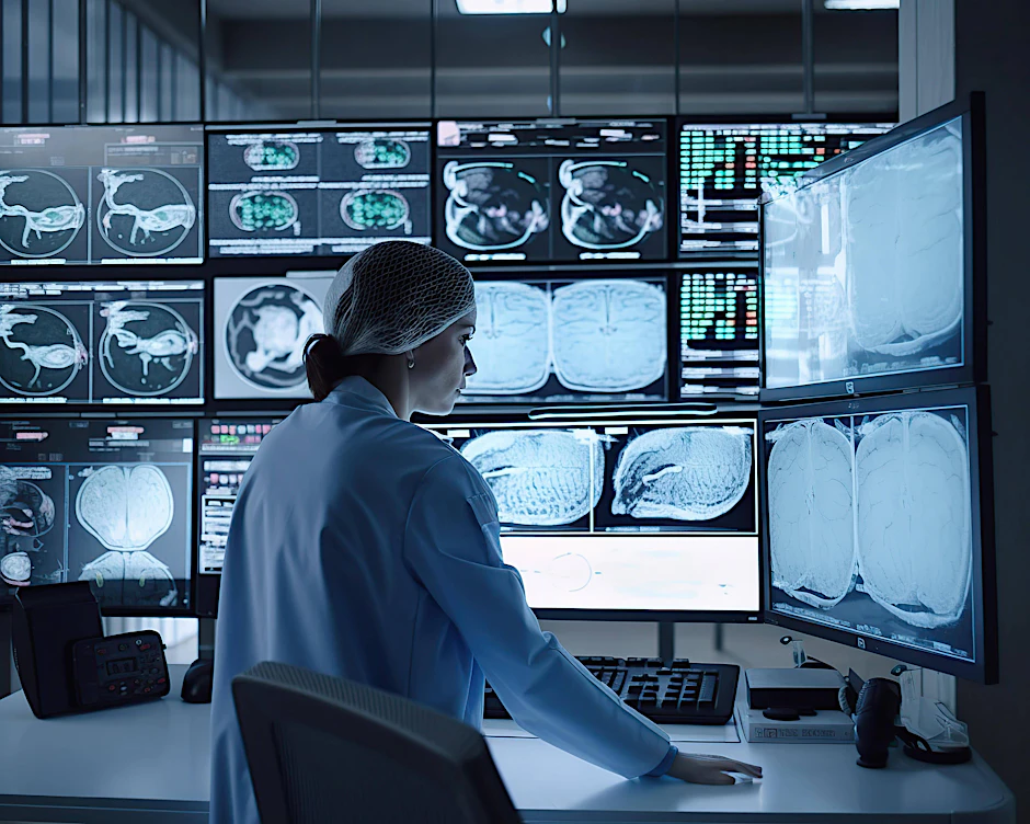 Eine Ärztin wertet KI-unterstützte Tumor-Diagnostik aus. Doch die Künstliche Intelligenz ist dem Menschen nicht nur nützlich.