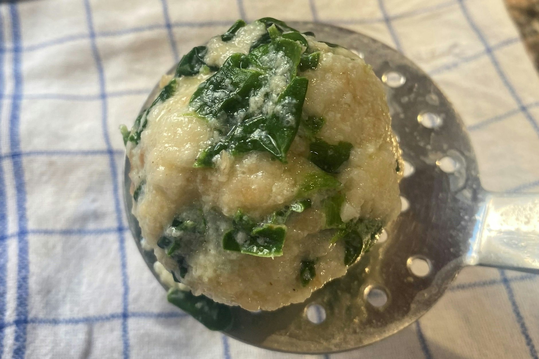 Frisch aus dem Wasser und ab in den Mund: ein Spinatknödel