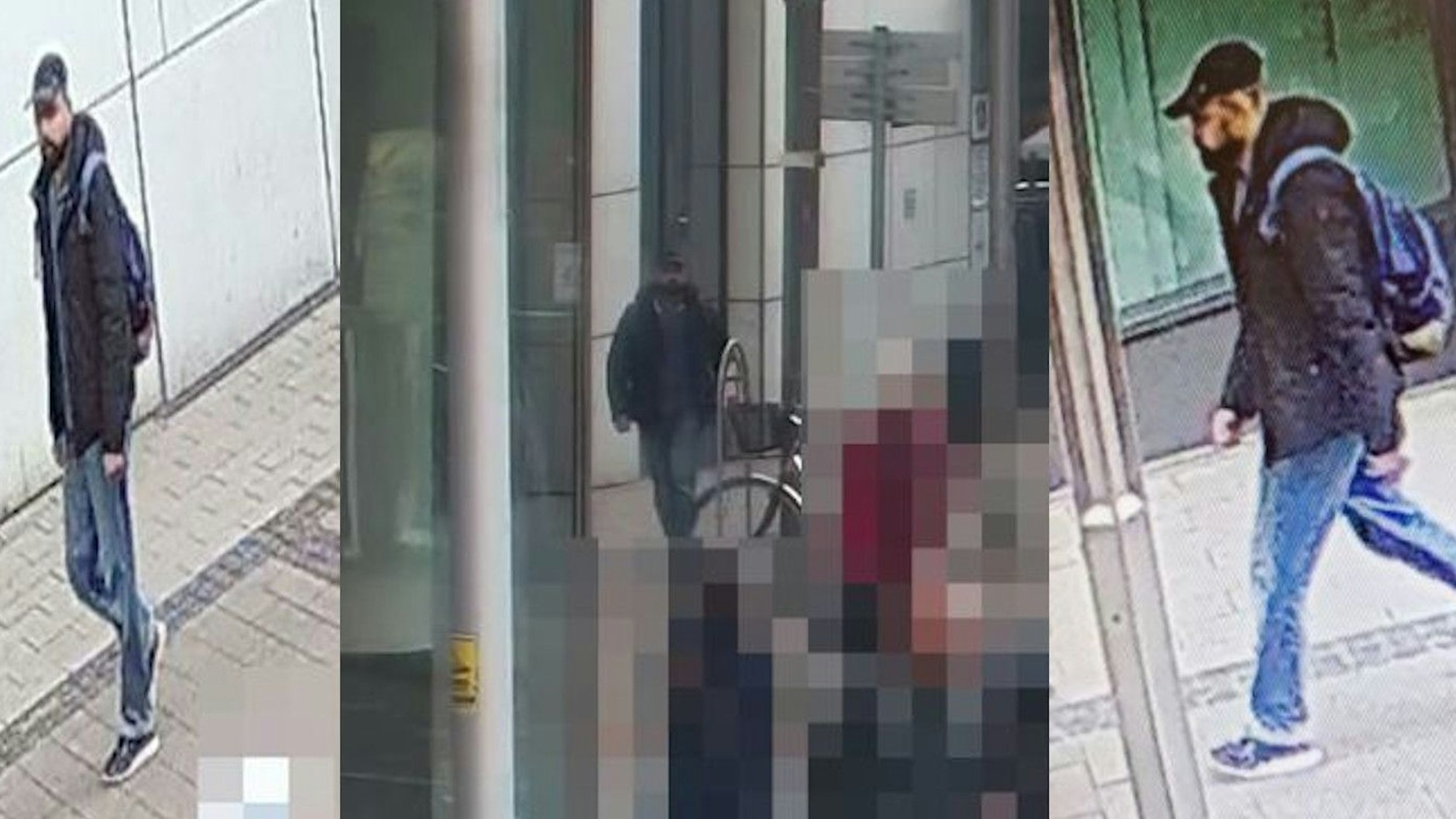 Mit diesen Bildern einer Überwachungskamera sucht die Polizei nach dem Täter.