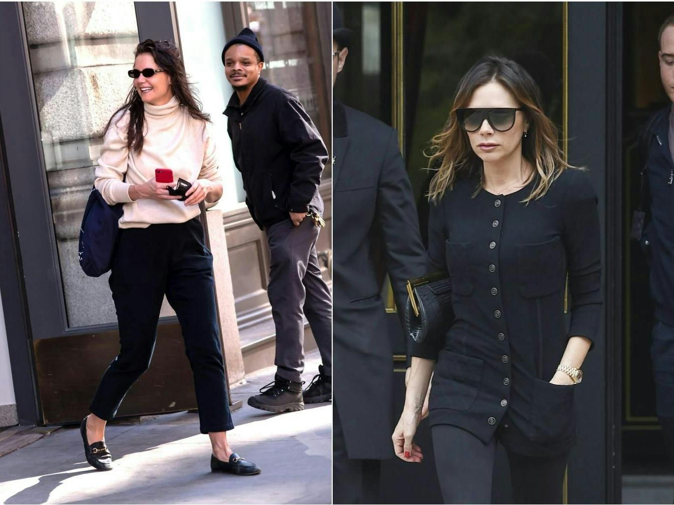 Zwei, die’s lange wussten: Schauspielerin Katie Holmes (links) und Victoria Beckham im dezenten Rich-Look.